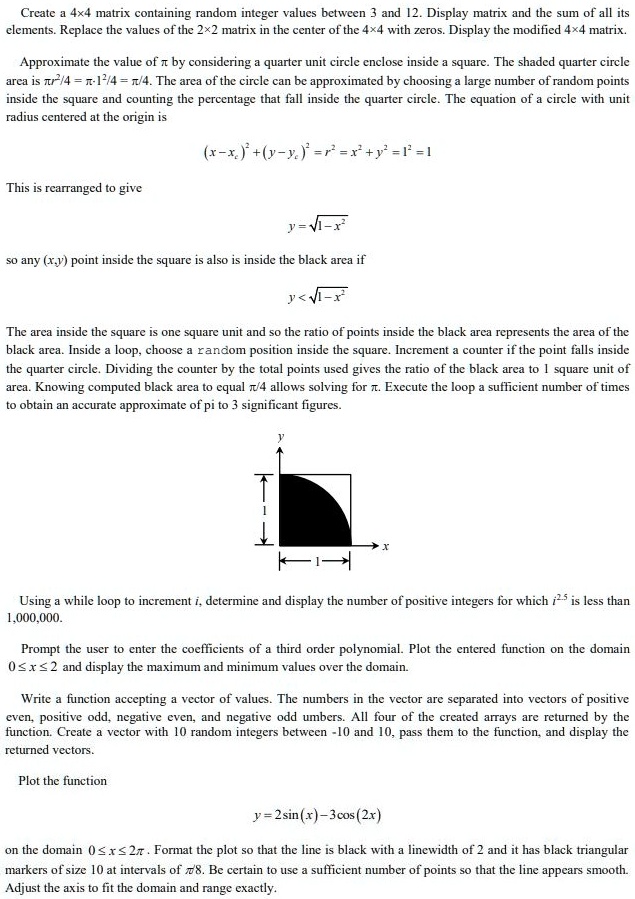 SOLVED: MATLAB 2D Plotting Problem Create a 4x4 matrix containing ...