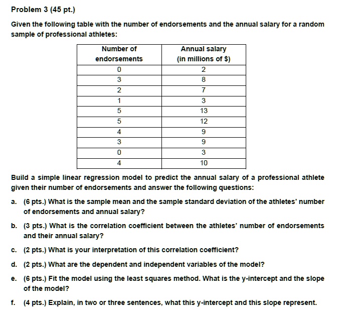 SOLVED: Problem 3 (45 pt ) Given the following table with the number of ...