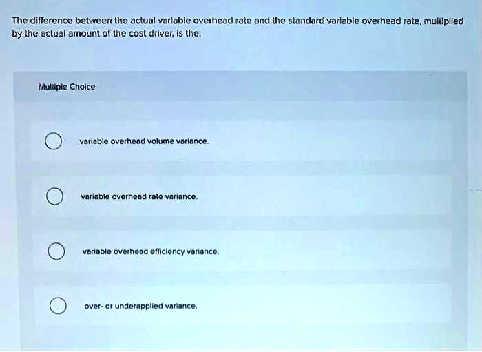 SOLVED: The difference between the actual variable overhead rate and ...