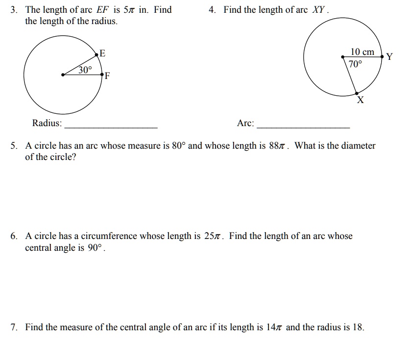 find the length of an arc with a radius