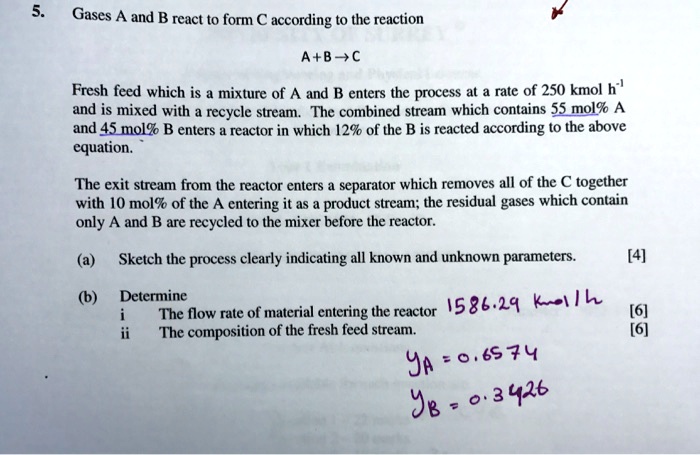 5. Gases A and B react to form C according to the reaction A+B?C Fresh ...