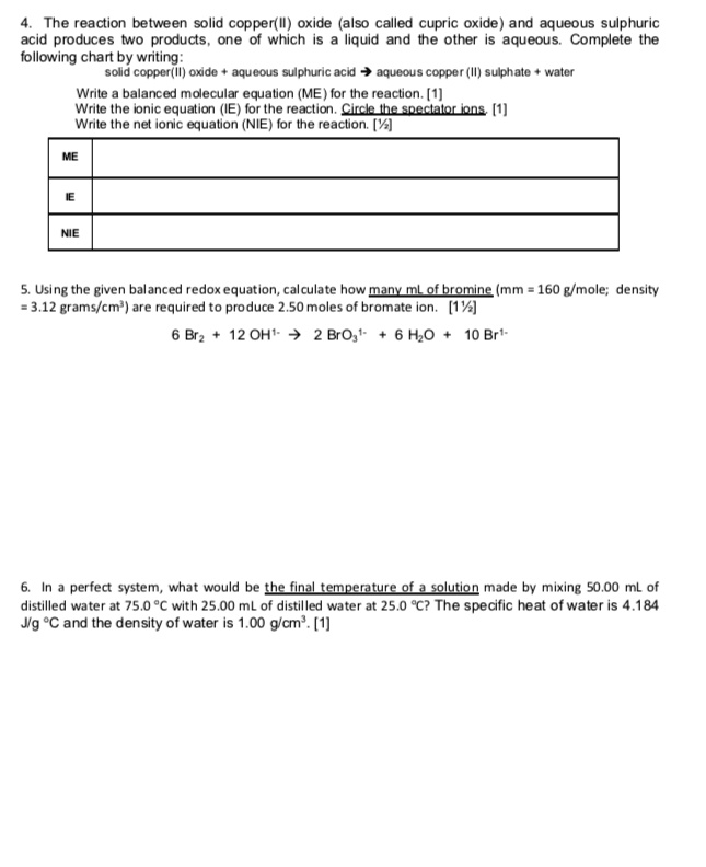 SOLVED The reaction between solid copper(Il) oxide (also called cupric