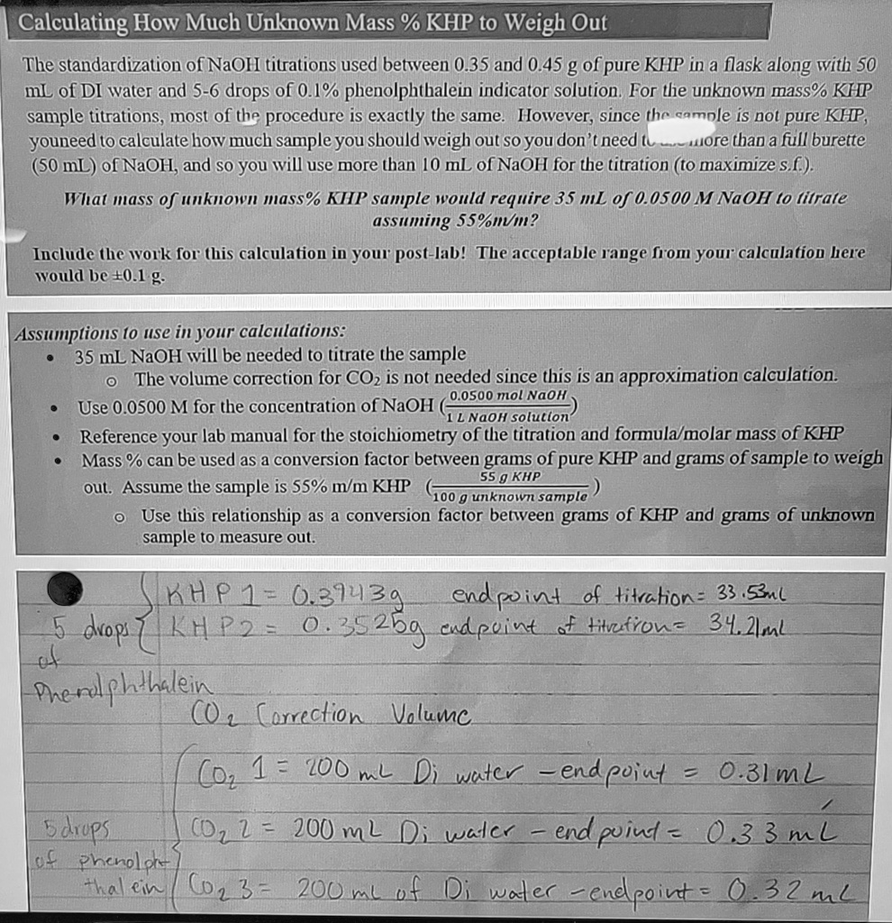 SOLVED 1.) Calculate CO2 correction volume 2.) Approximate molarity of