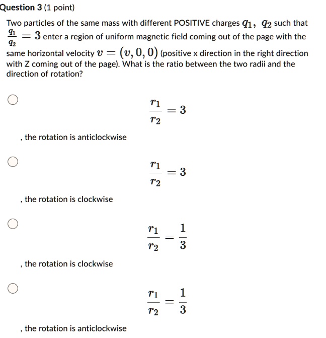 SOLVED: Question 3 (1 point) Two particles of the same mass with ...