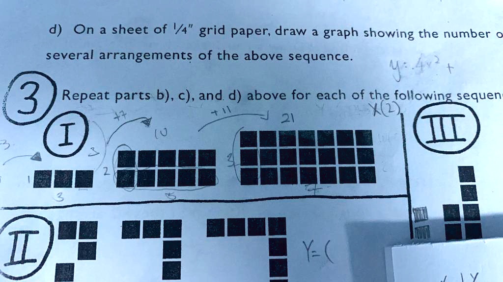 d on a sheet of v4 grid paper draw graph showing the number 0 several arrangements of the above sequence 3 repeat parts b c and d above for each of the following sequen t1 21 x2 i ii i 60296