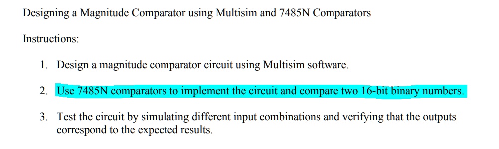 Designing a Magnitude Comparator using Multisim and 7485N Comparators ...