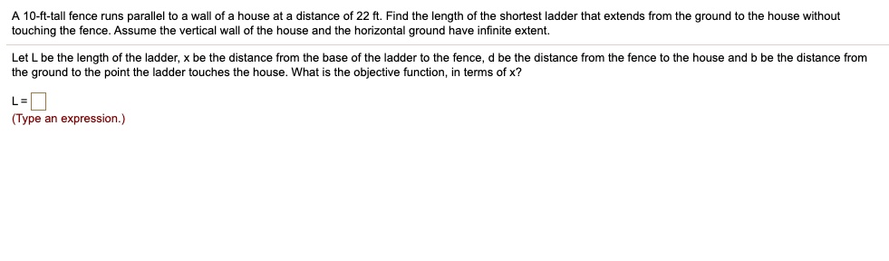 SOLVED: 10-ft-tall fence runs parallel wall of house at distance of 22 ...