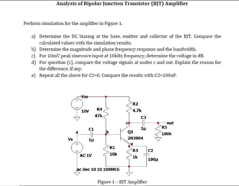 Analysis of Bipolar Junction Transistor (BJT) Amplifier Perform ...