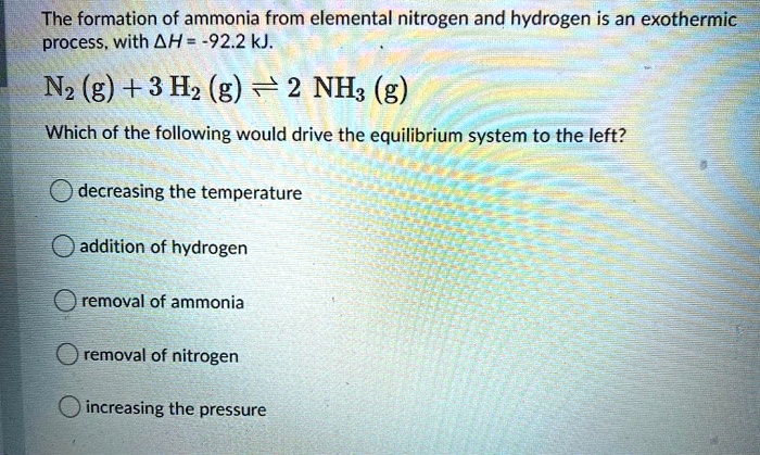 SOLVED: The Formation Of Ammonia From Elemental Nitrogen And Hydrogen ...