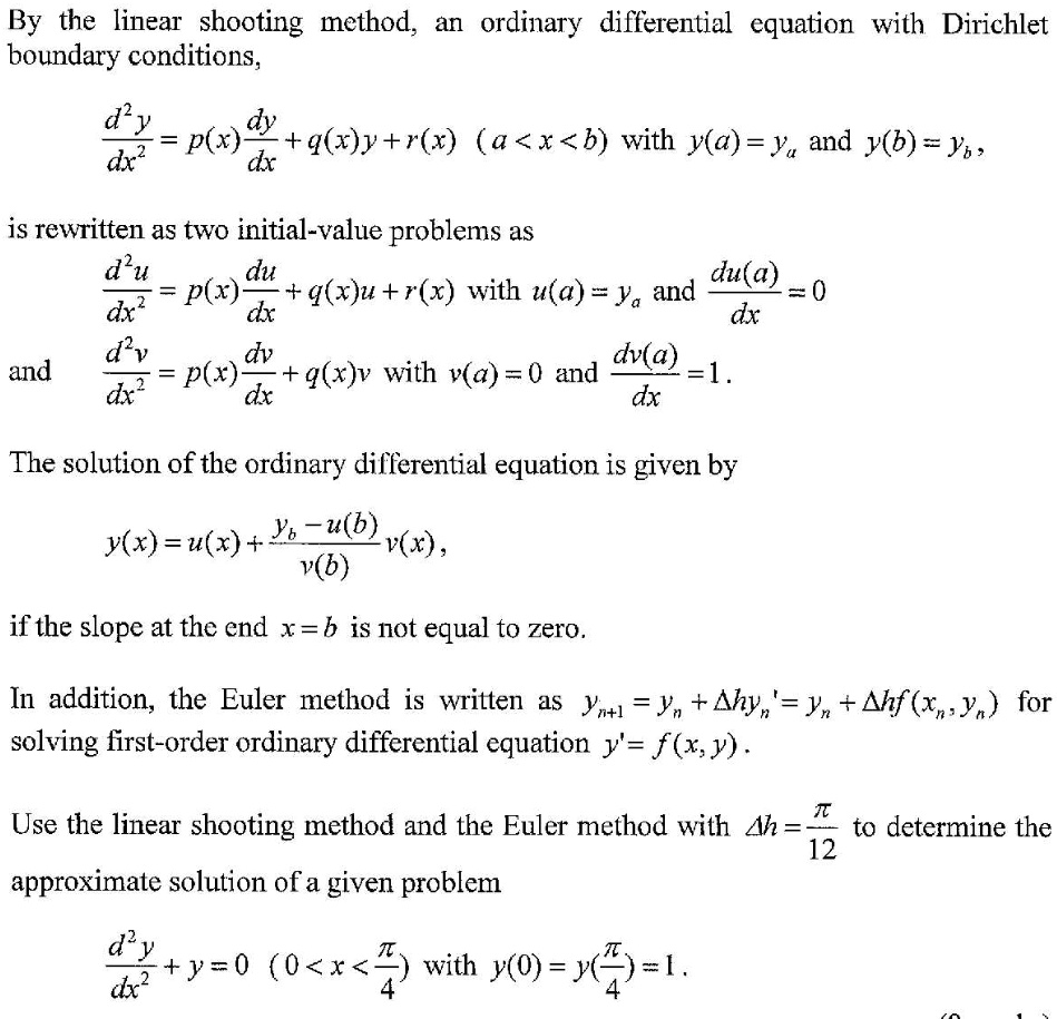 SOLVED: By the linear shooting method, an ordinary differential ...