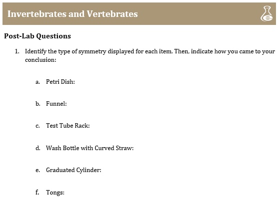 SOLVED: Invertebrates and Vertebrates Post-Lab Questions Identify the