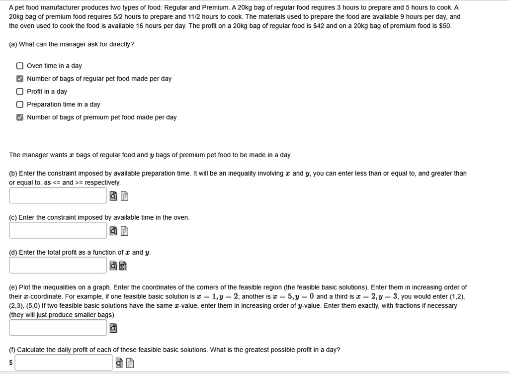 SOLVED A Pet Food Manufacturer Produces Two Types Of Food Regular And