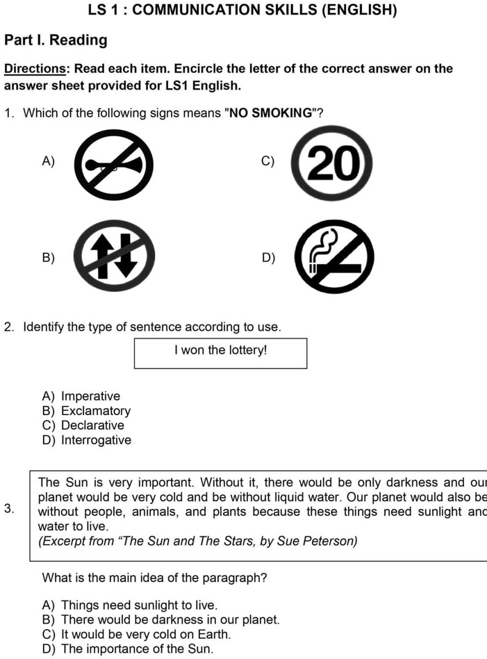 SOLVED: 'want Get The Answers LS 1 COMMUNICATION SKILLS (ENGLISH) Part ...