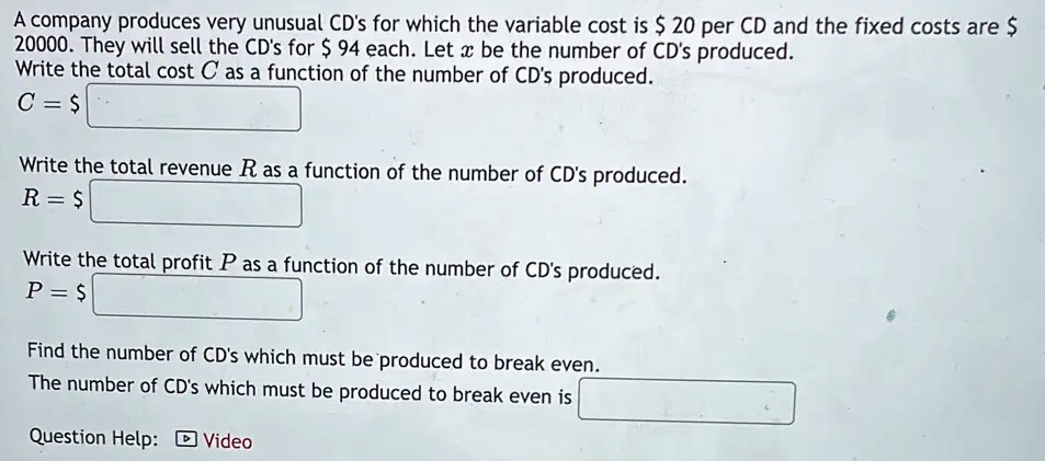 SOLVED: A company produces very unusual CDs for which the variable cost ...