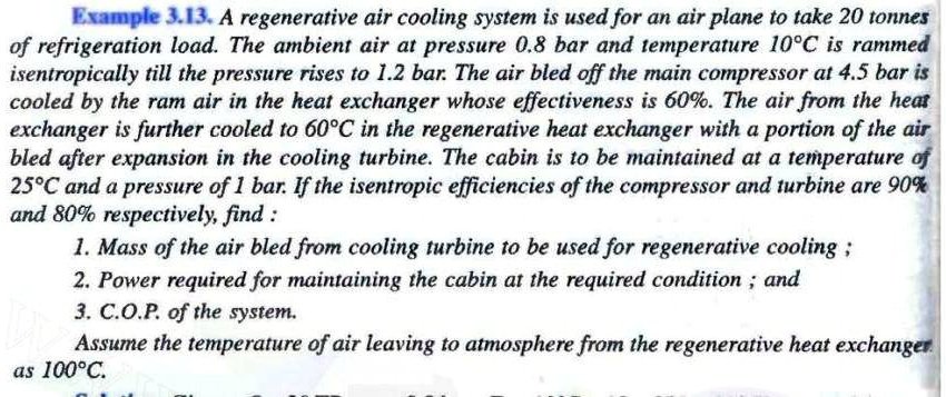 SOLVED: Example 3.13: Regenerative Air Cooling System Analysis A ...