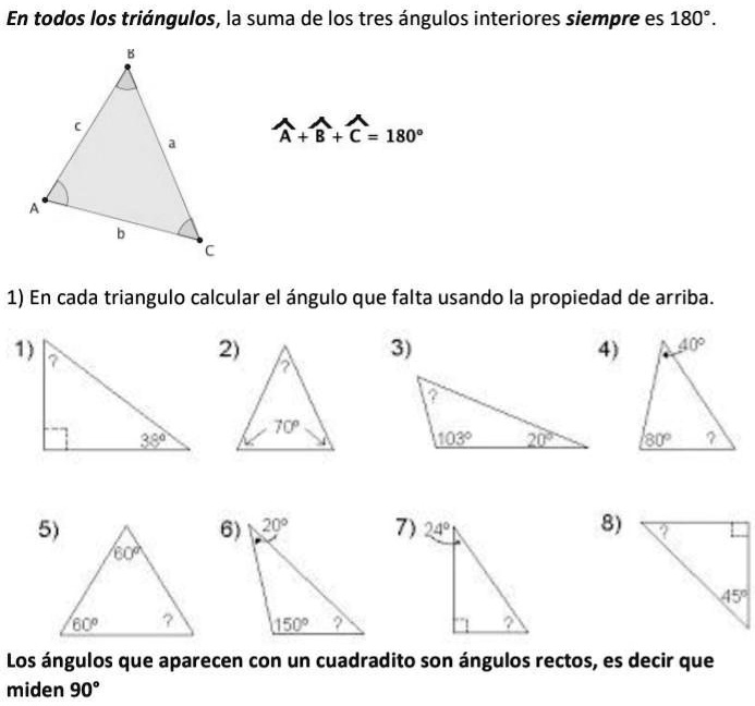 SOLVED: En cada triangulo calcular el ángulo que falta usando la ...