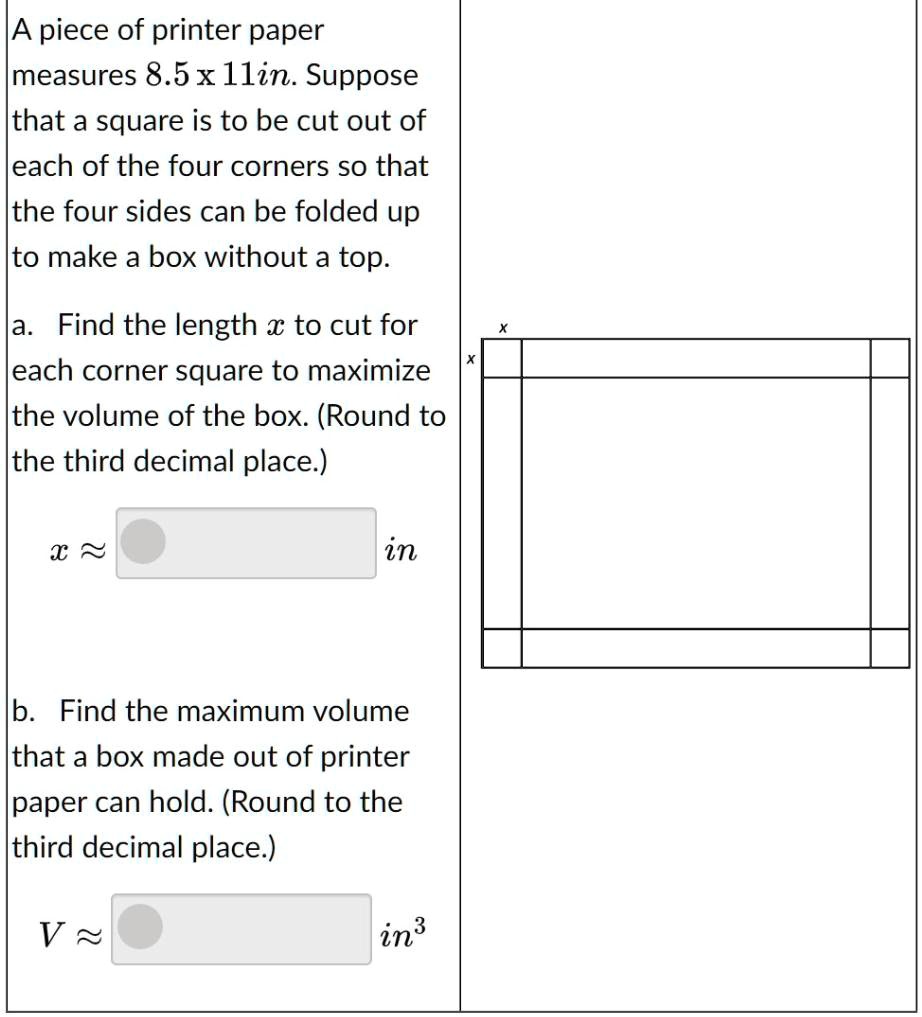 SOLVED piece of printer paper measures 8.5 x Ilin Suppose that a