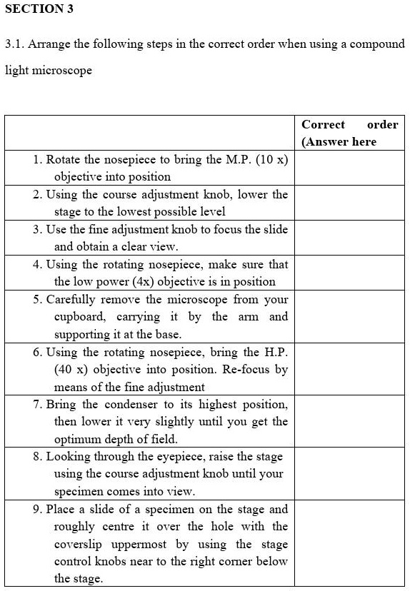 SECTION 3 3.1. Arrange the following steps in the correct...