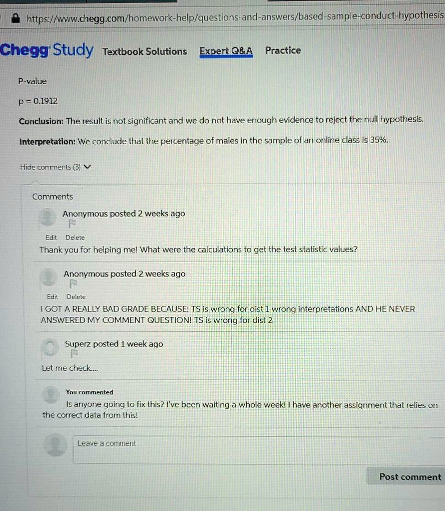 SOLVED: Chegg Study Textbook Solutions Expert Q A Practice P-value P ...