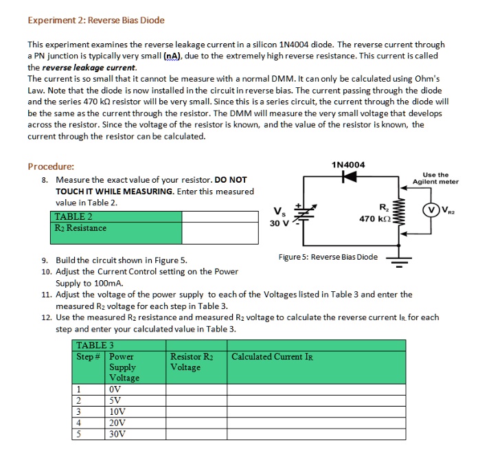 experiment 2 reverse bias diode this experiment examines the reverse leakage current in a silicon 1n4004 diode the reverse current through a pn junction is typically very small na due to the 74106