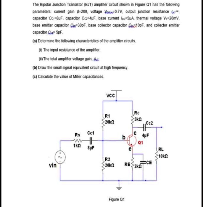 SOLVED The Bipolar Junction Transistor (BJT) amplifier circuit shown