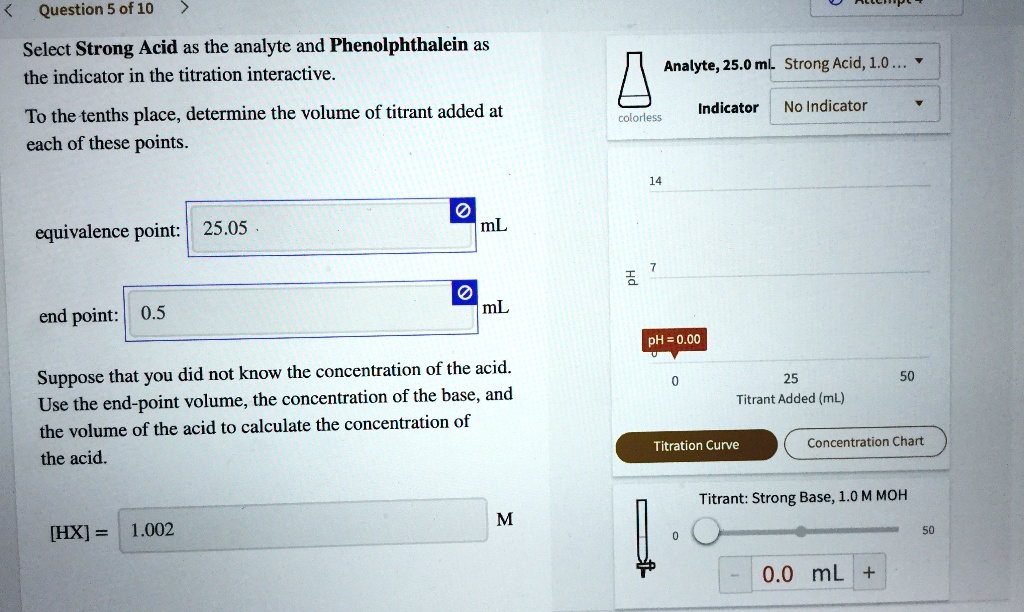 SOLVED Question 5 of 10 Select Strong Acid as the analyte and
