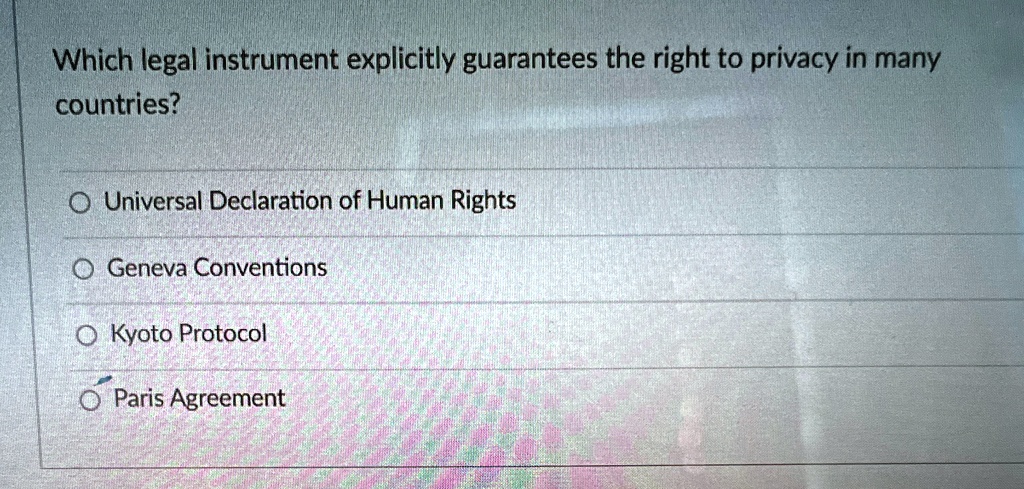 which legal instrument explicitly guarantees the right to privacy in many countries universal declaration of human rights geneva conventions kyoto protocol paris agreement 86135