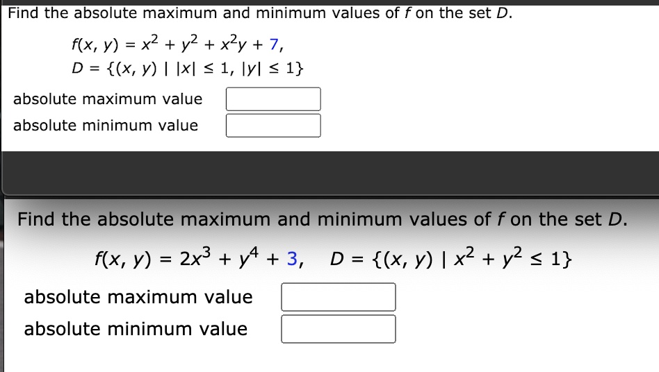 Solved Find The Absolute Maximum And Minimum Values Of F On The Set D