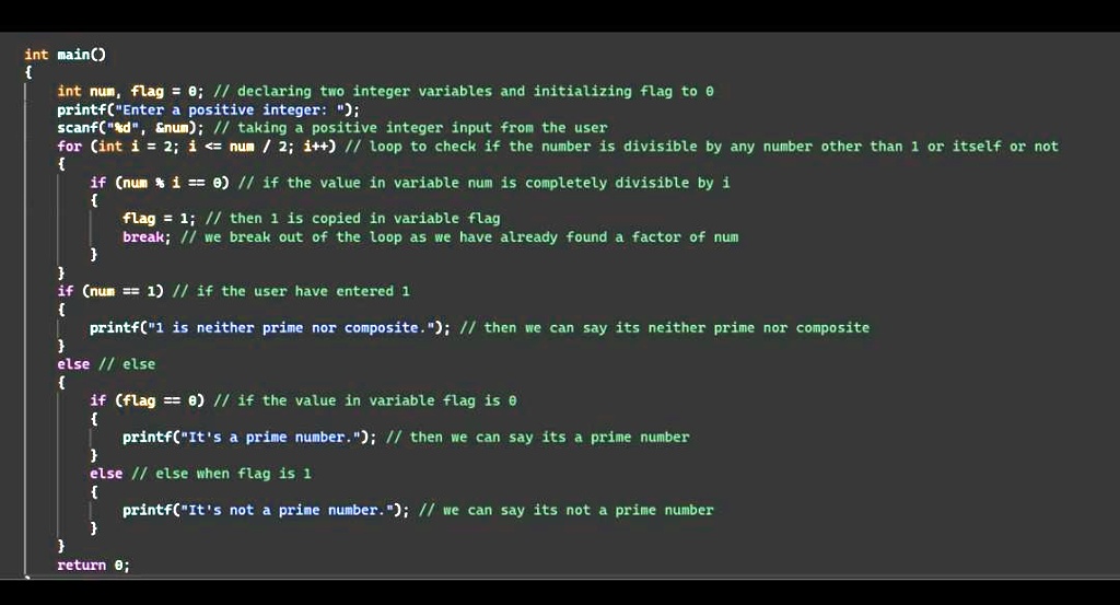 int main() int num, flag = 0; // declaring two integer variables and ...