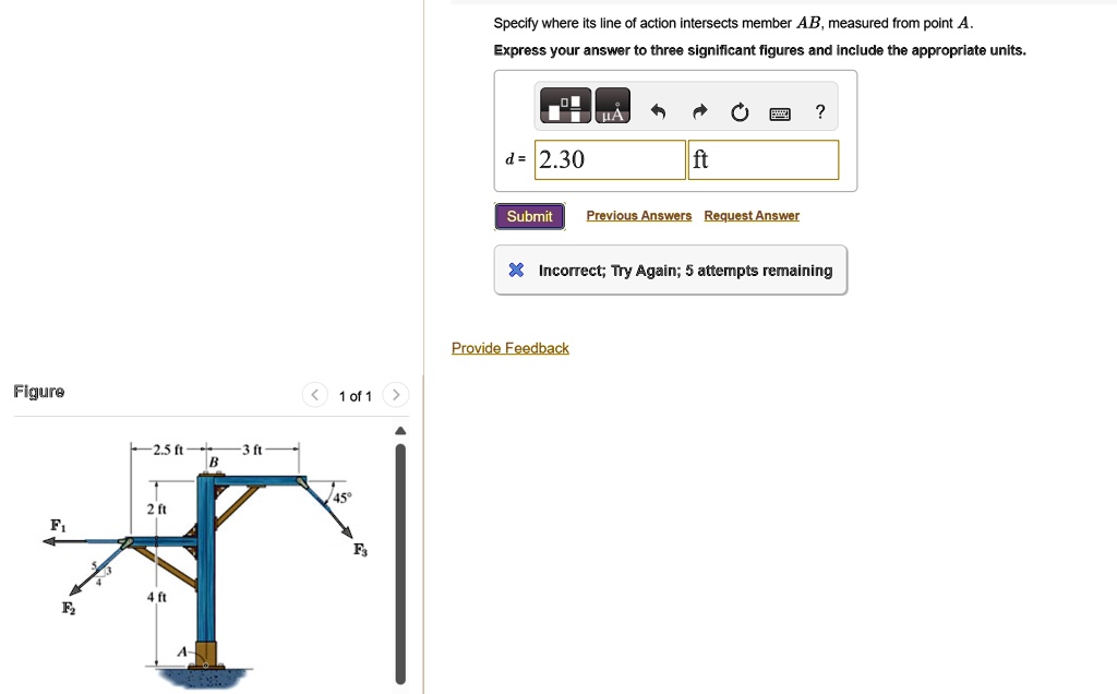 specify where its line of action intersects member ab measured from point a express your answer to three significant figures and include the appropriate units d 230 ft submit previous answer 77787