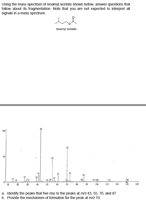 SOLVED Using the mass spectrum of isoamyl acetate shown below, answer