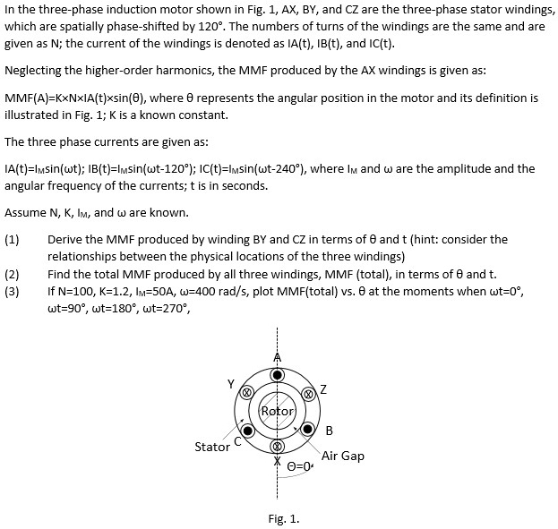 SOLVED: In the three-phase induction motor shown in Fig.1, AX, BY, and ...