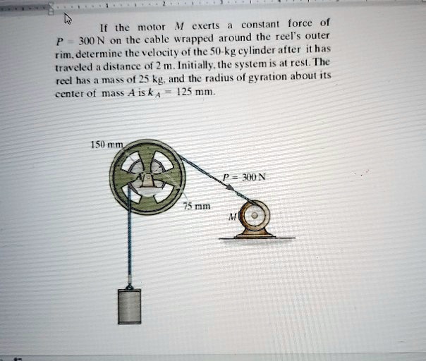 SOLVED: If the motor M exerts a constant force of P = 300 N on the ...