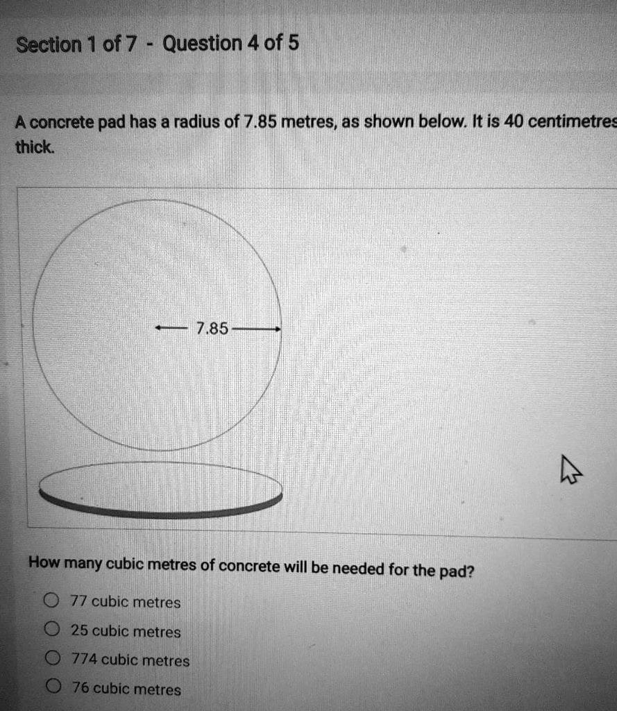solved-a-concrete-pad-has-a-radius-of-7-85-meters-as-shown-below-it