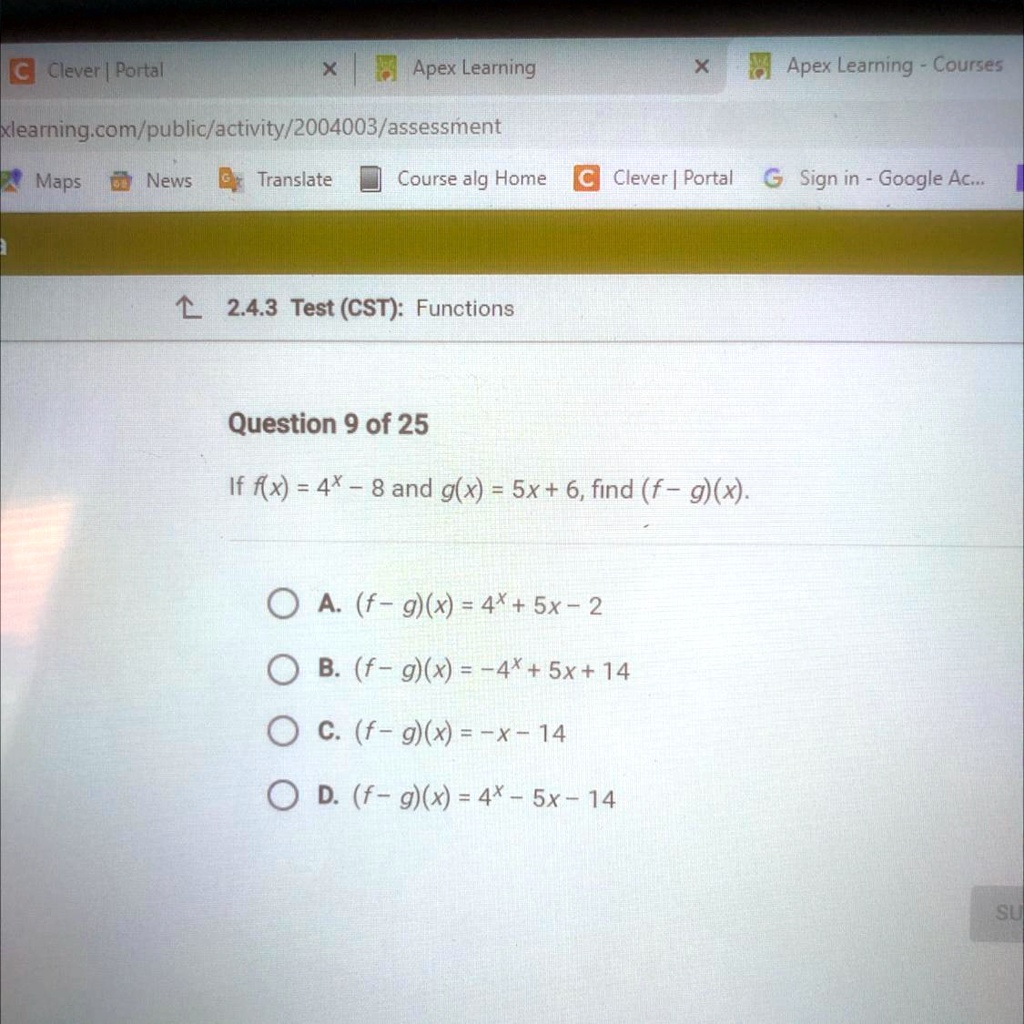 Solved If F X 4 8 And G X 5x 6 Find F G X O A F G X 4x 5x 2 Ob F G X 4x