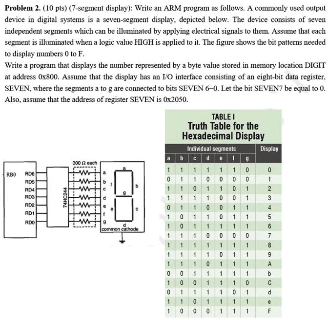 SOLVED: Problem 2.10 - 7-segment display: Write an ARM program as ...
