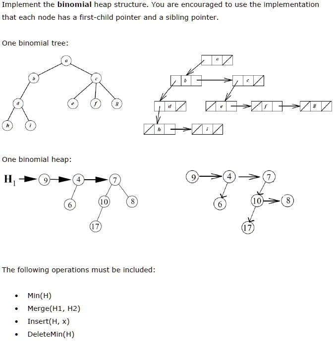 SOLVED: Implement the binomial heap structure. You are encouraged to ...