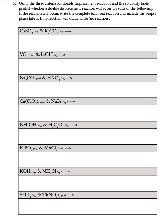 Solved Using The Three Criteria For Double Displacement Reactions And The Solubility Table