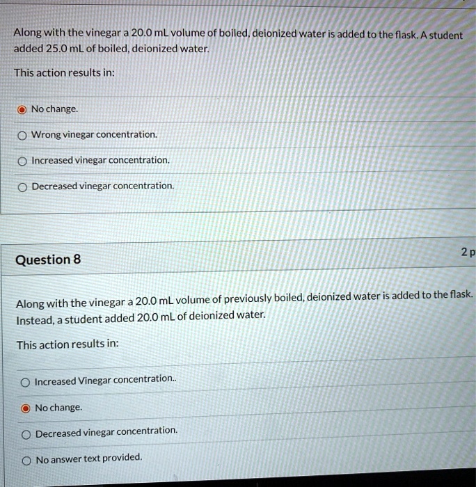 SOLVED Along with the vinegar 20.0 mL volume of boiled, deionized