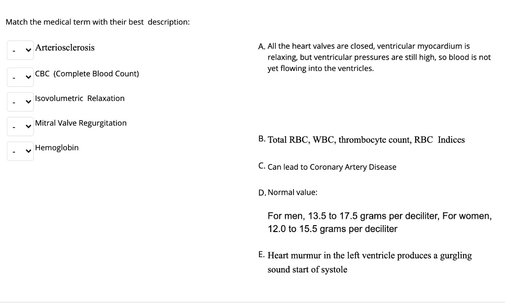 SOLVED Match the medical term with their best description