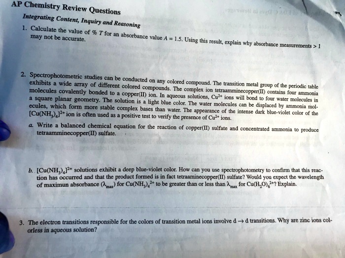 Solved Ap Chemistry Review Questions Integrating Content Inquiry And