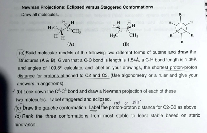 Solved Newman Projections Eclipsed Versus Staggered Conformations Draw All Molecules H H4