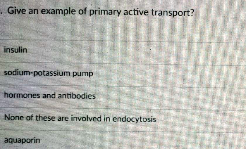 SOLVED Give an example of primary active transport? insulin sodium