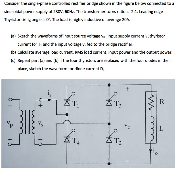 SOLVED Consider the singlephase controlled rectifier bridge shown in