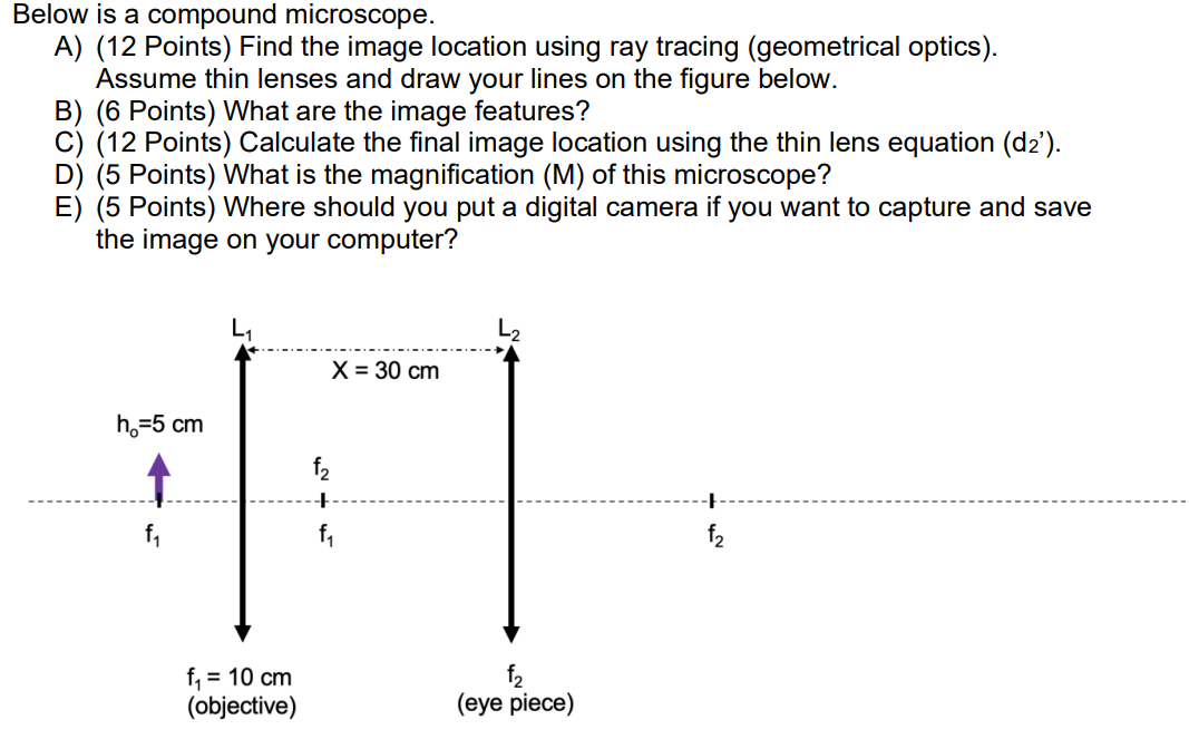 SOLVED Below is a compound microscope. A) (12 Points) Find the image