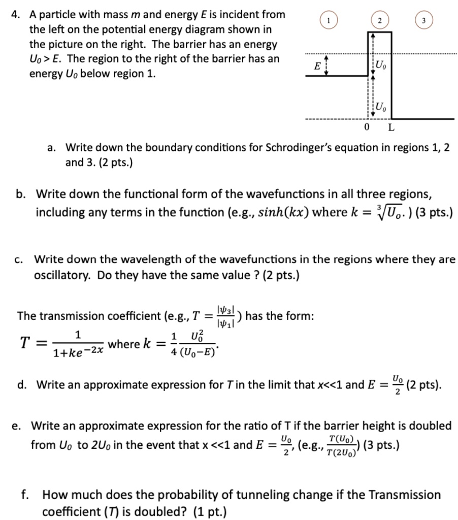 how do i solve this please refrain from using other solutions 4 a particle with mass m and energy e is incident from the left on the potential energy diagram shown in the picture on the righ 32792