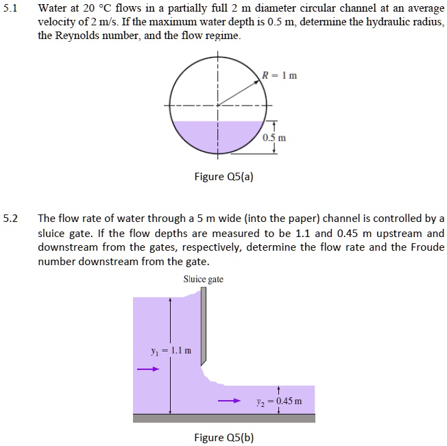 SOLVED: 5.1 Water at 20Â°C flows in a partially full 2 m diameter ...