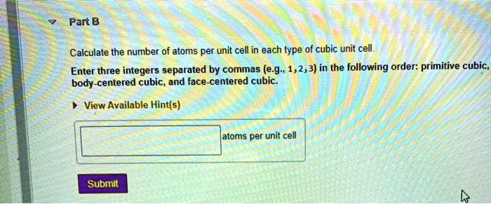 SOLVED: Calculate the number of atoms per unit cell in each type of ...