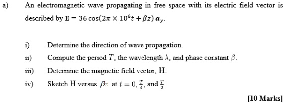 a) An electromagnetic wave propagating in free space with its electric ...