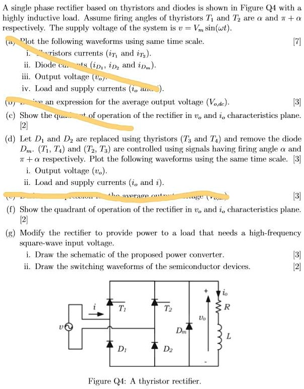 SOLVED: A single-phase rectifier based on thyristors and diodes is ...